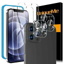 【2+2 セット】 UniqueMe iPhone12 Pro 用 ガラス フィルム カメラ 保護フィルム 9H硬度 旭硝子製 耐衝撃性 高透過率 撥油性 指紋防止 ガイド枠付き「2枚」ガラスフィルム+「2枚」カメラフィルム