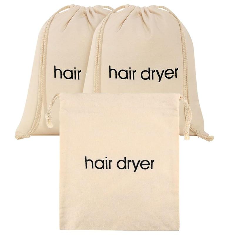 akindou ヘアドライヤー 収納 巾着袋 ヘアドライヤーバッグ 3個セット ベージュ色 キャンバス生地 34cm..