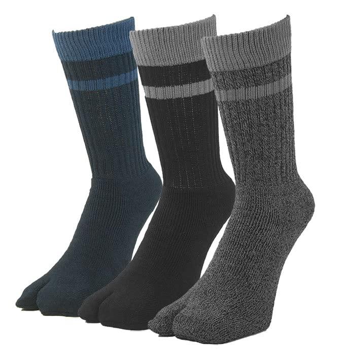 （銀マジック） 温かく足を守る クッション 抗菌防臭 指付（足袋タイプ） カカト付き 登山用 地下足袋用パイル ソックス 3足組(アソート) #341