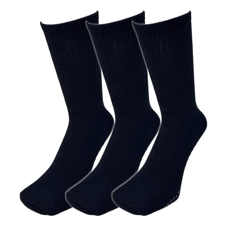 [PAX ASIAN] 旭化成ロイカ使用 （強力消臭糸、永久消臭）すべり止め付き 先丸クルーソックス 25-27cm 黒3足組 CW760