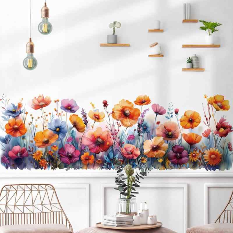 ウォールステッカー ポピー 水彩画 壁紙シール スカート 取り付け簡単 花 花柄 壁飾り フラワー リビングルーム 寝室 ステッカー 装飾用 ウォールシール 剥がせる 壁紙シール インテリア 壁