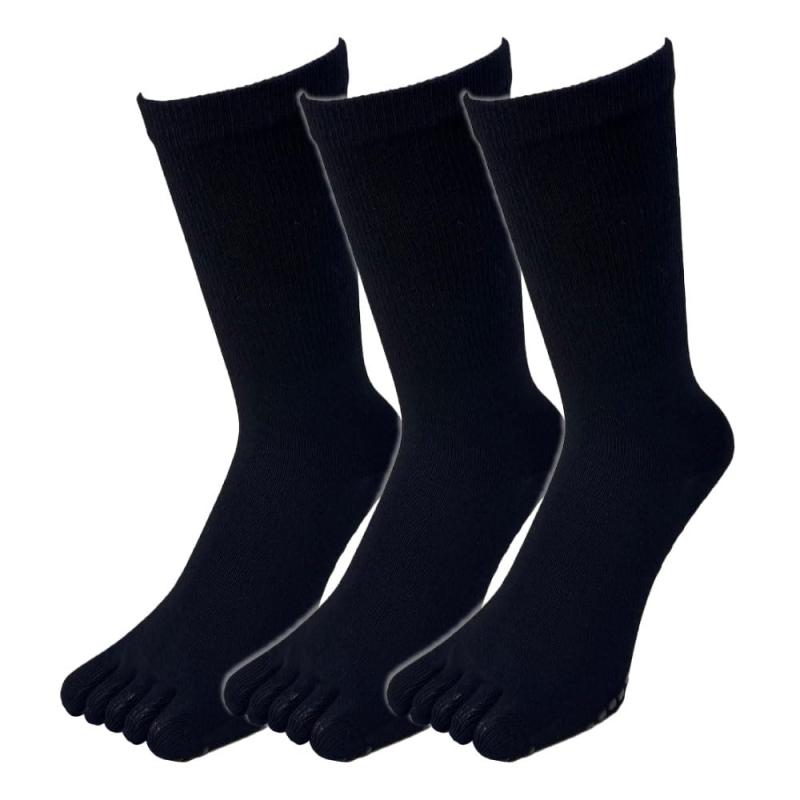 [PAX ASIAN] 旭化成ロイカ使用 （強力消臭糸 すべり止め付き 五本指クルーソックス 25-27cm 黒3足組 CW765