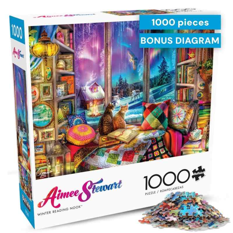 Buffalo Games - Aimee Stewart's Northern Lights Cats Winter Scene 1000ピース ジグソーパズル 大人用 米国製