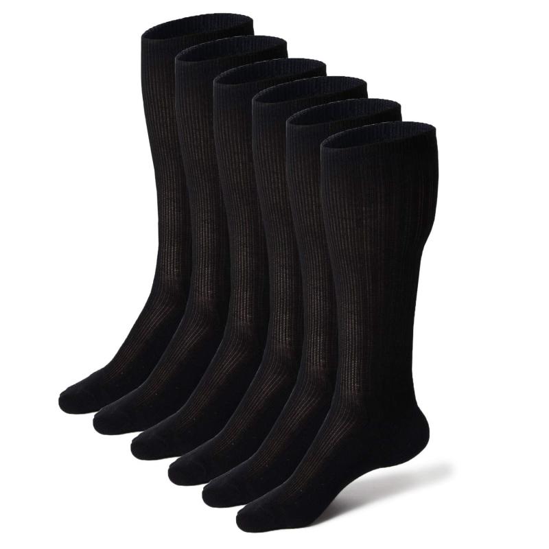 [YUWA] メンズ ビジネス ハイソックス ロングホーズ丈 【実用新案登録商品】究極の通気性 蒸れない 甲脛メッシュ 消臭 抗菌 6足セット ズレ落ちない 丈31cm ソックス サイズ24～27cm