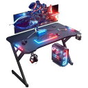 HLDIRECT ゲーミングデスク pcデスク机 「メーカー一年」幅120cm*奥行60cm*高さ75cm パソコンデスクワークデスク 作業机 Y型脚構造設計 自動RGBライド ヘッドフォンフックとカップホルダー付