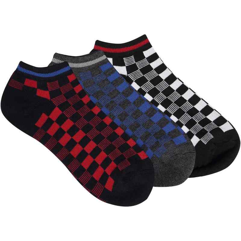 おたふく手袋 クルーソックス 先丸 3P ブロックチェック カラー S-422 アソート