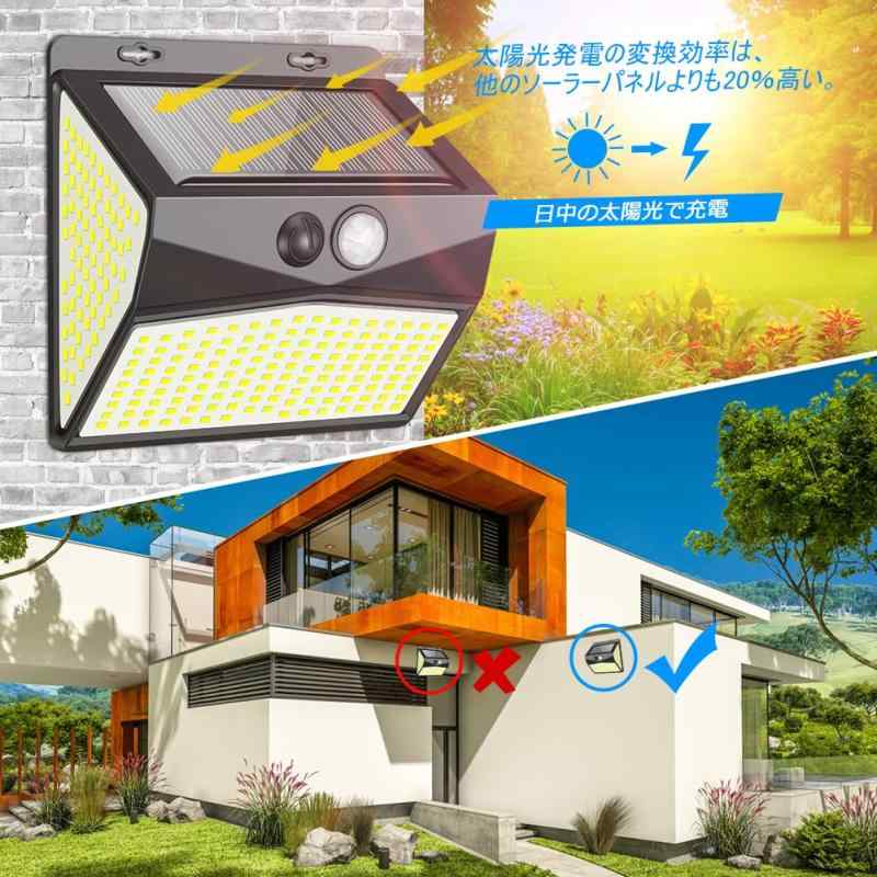 UnqieFire 436LEDソーラーセンサーライト 5面発光 人感センサー IP65防水 ガーデンライト 屋外ウォールライト ガーデン/玄関/駐車場/飾り用/停電時活躍 （2個）