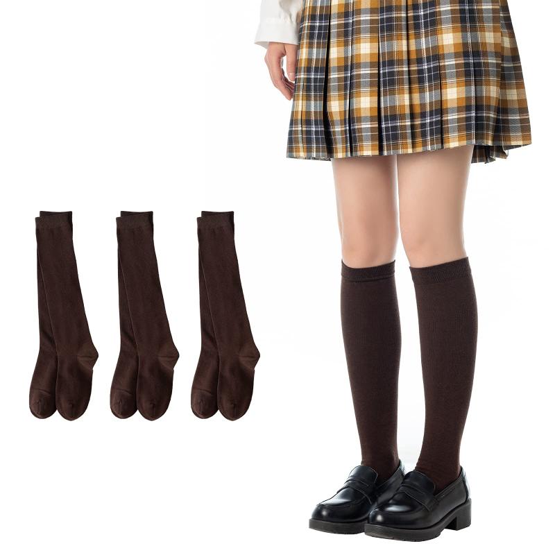 [Senteria] ハイソックス レディース 綿 靴下 無地 通気性 22-24.5cm ひざ下 スクールソックス 保温 防寒 四季適用 通勤 通学 旅行 cosplayや制服用