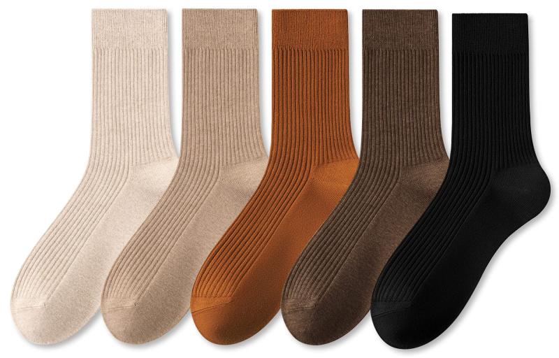 [Qureosert] くつした 靴下 メンズ 純綿 ビジネス カジュアルタイプ クルーソックス 抗菌 防臭 秋冬 厚手 5足セット(綿98%、無地タイプ)