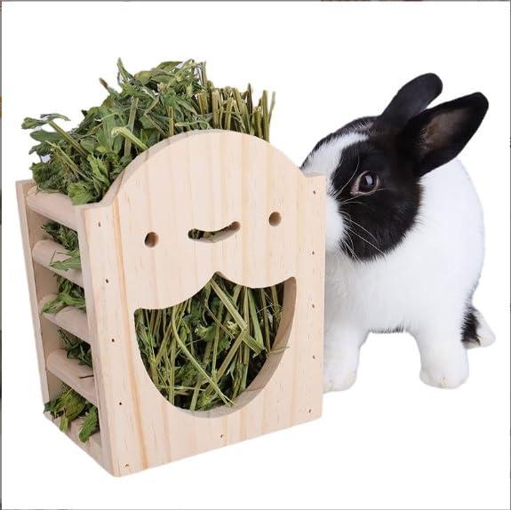 Tinopui 木製 牧草入れ 牧草ボックス 牧草フィーダー 干し草フィーダー 餌箱 ペレット入れ かじり木 お..