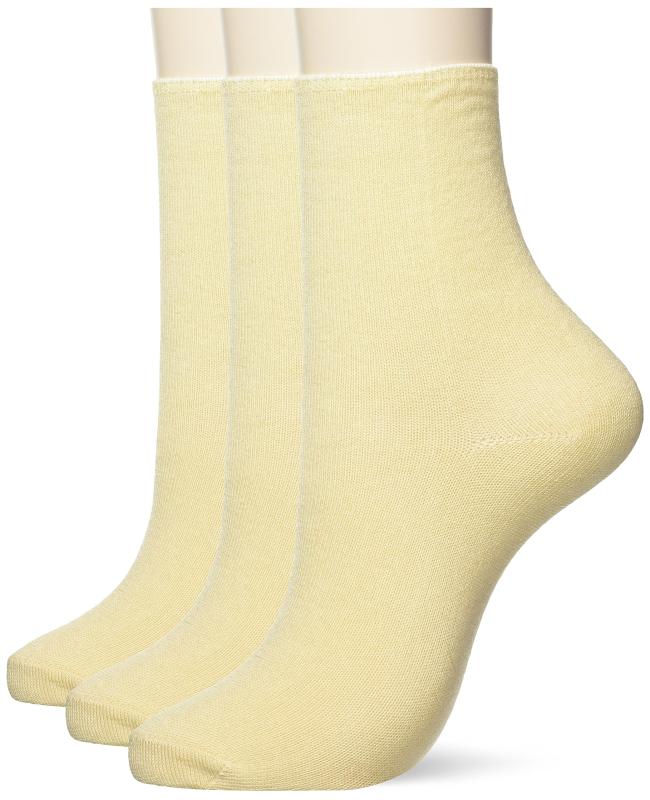 [ハダシトイト] クルーソックス 綿混コーマクルー イエローベージュ
