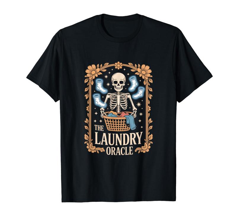 洗濯の神託 骨格と靴下のミステリー THE LAUNDRY ORACLE 家事ユーモア Tシャツ