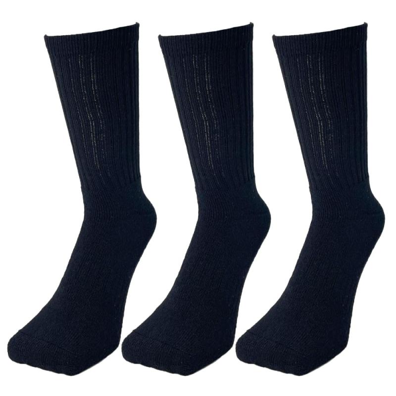 [PAX ASIAN] メンズ 防寒靴下 綿混 総パイルソックス クルー丈 先丸 黒色 3足組 #CW313