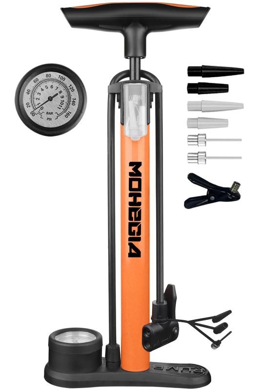 MOHEGIA 自転車 空気入れ: フロアポンプ - 仏式 米式 英式バルブ対応 - 160PSI スケール/デジタル圧力計