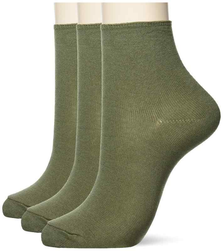 [ハダシトイト] クルーソックス 綿混コーマクルー アーミーグリン