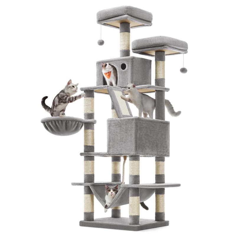 FEANDREA キャットタワー 大型猫用 人気 多頭飼い ハンモック スリム 省スペース 据え置き