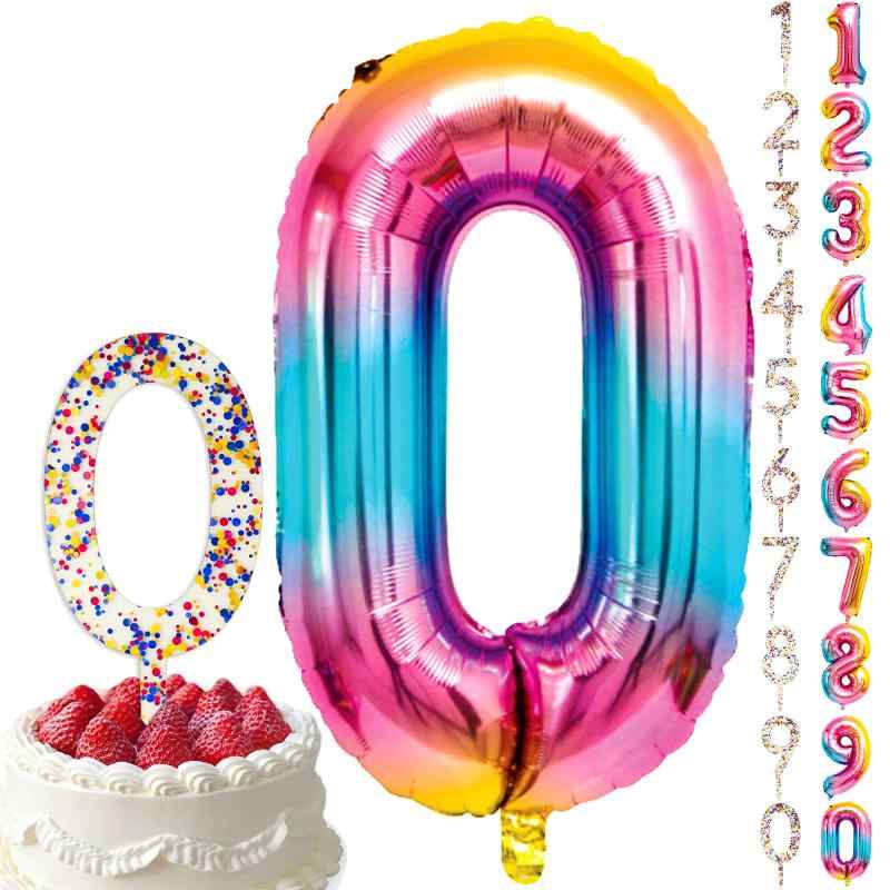 HaHaHa 数字 バルーン ケーキトッパー 誕生日 飾り付け セット 女の子 男の子 バースデー パーティー デコレーション Birthday Cake Topper 記念日 お祝い 大きい ナンバー アルミ風船 ケーキ飾り
