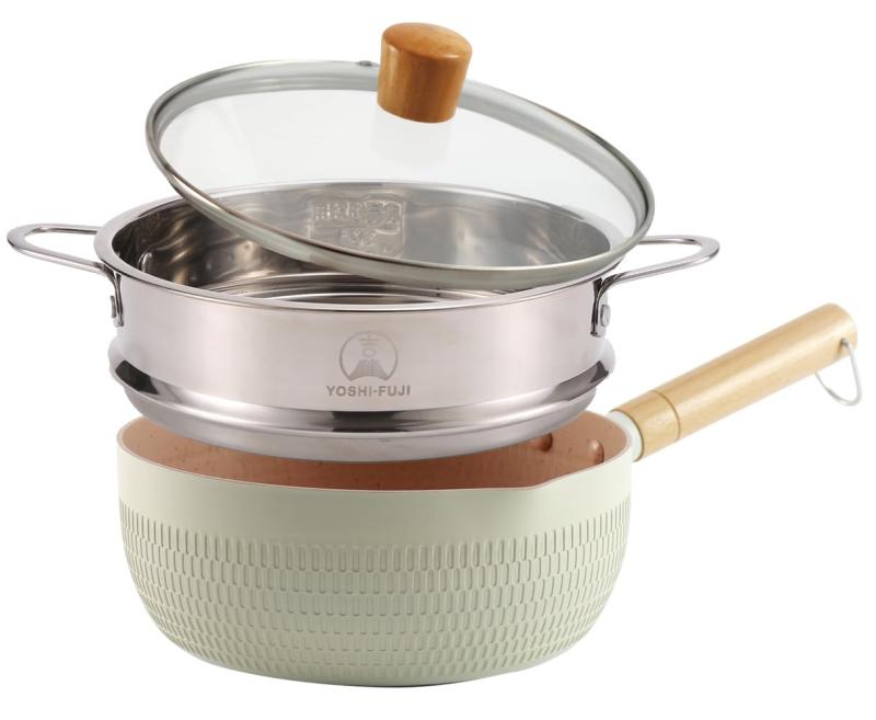 吉冨士工芸 アルミ雪平鍋 18cm ガス火・IH対応 強化ガラス蓋付 こびりつきにくい 内面フッ素加工 蒸し..