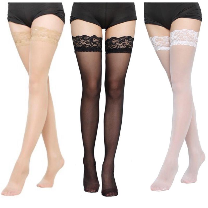 【mistero】選べる 3足セット ガーター ニーハイ ストッキング まとめ売り 滑り止め シリコンストッパー付き レディース 黒 白 ベージュ ブラック 20デニール 薄手 レース 靴下 タイツ ハイ ソ