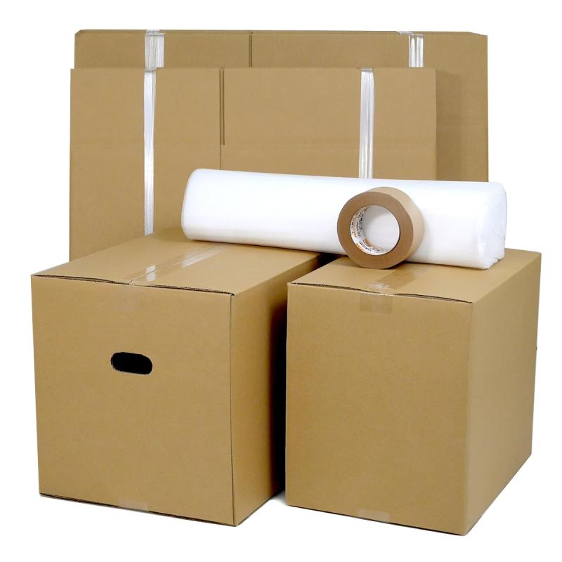 桐パック：引越し用ダンボール箱セット大120サイズ手掛け付き(外寸：450×330×335mm 5ミリ厚)20枚、100サイズB4(外寸：385×275×335mm 5ミリ厚)10枚、ミラーマット(500x500mm)60枚、クラフトテープ1巻