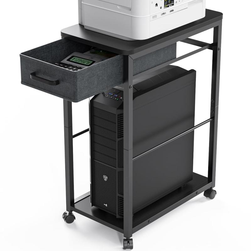 パソコンワゴン pcワゴン cpuワゴン キャスター付き 引き出し付き デスクワゴン パソコン収納 木製 サイドワゴン デスクサイドワゴン 収納棚 オフィス収納 オフィスワゴン 組立品 48×29×70cm