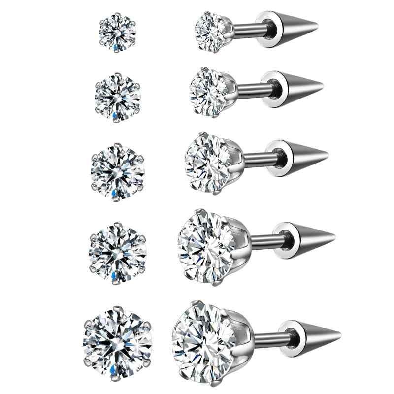 스터드 피어싱 스테인리스 연골 피어싱 5 페어 알레르기 대응: 3mm 4mm 5mm 6mm 7mm 패션 피어싱 세트 실버 - 생일 기념일 크리스마스 발렌타인 데이 남자 친구 그녀 선물