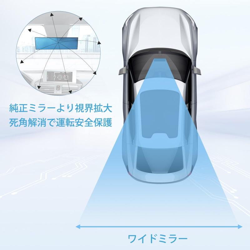 LEDMOMO 車用ルームミラー 吸盤式広角バックミラー 360°回転可能 フラットブルーレイミラー 死角解消 22X2.6X2.6インチ 軽量183G 車内装飾と運転補助 3