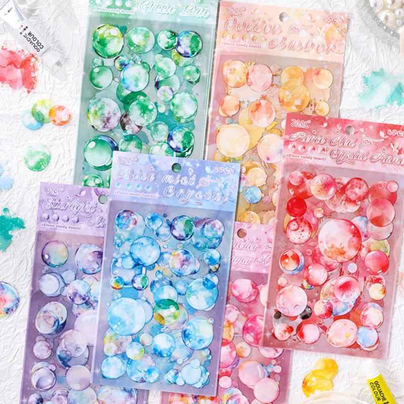 Zolarkar コラージュ 素材 水彩絵の泡 フレークシール 半透明 PET 墨染 コラージュ シール 粘着 防水 ..