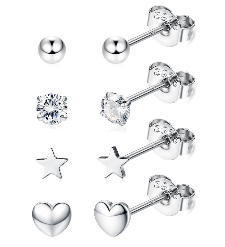 JeryWe 925スターリングスライバースタイニー/スモールスタッドピアスセット女性の女の子のため ...