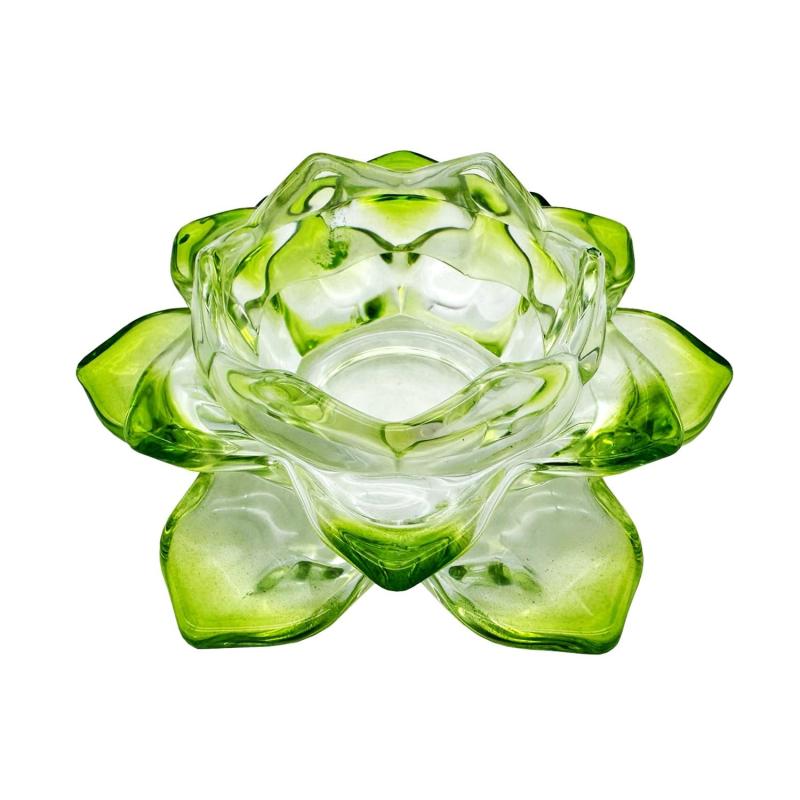 キャンドルスタンド 蓮の花 ガラス製 クリスタル カラー キャンドルホルダー 燭台 ろうそく立て