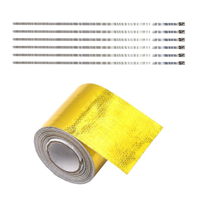 Biqing 遮熱テープ ゴールド、耐熱アルミテープ接着反射熱シールドラップカーオイルパイプ用ゴールデンダクト保護テープ蒸気排気パイプ（5m*5cm）