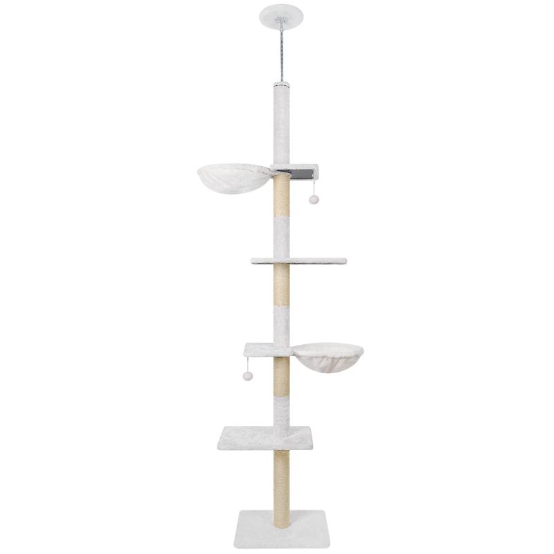 ROYPET キャットタワー 猫ツリー 爪とぎ 麻縄巻き 229～267CM高さ 突っ張り 木登り 省スペース ハンモック おもちゃつき,ベージュ本体を壁や木に固定するためのタッピングネジ（ねじ込め）とアクリル板（粘着）が有り、より良い安定...