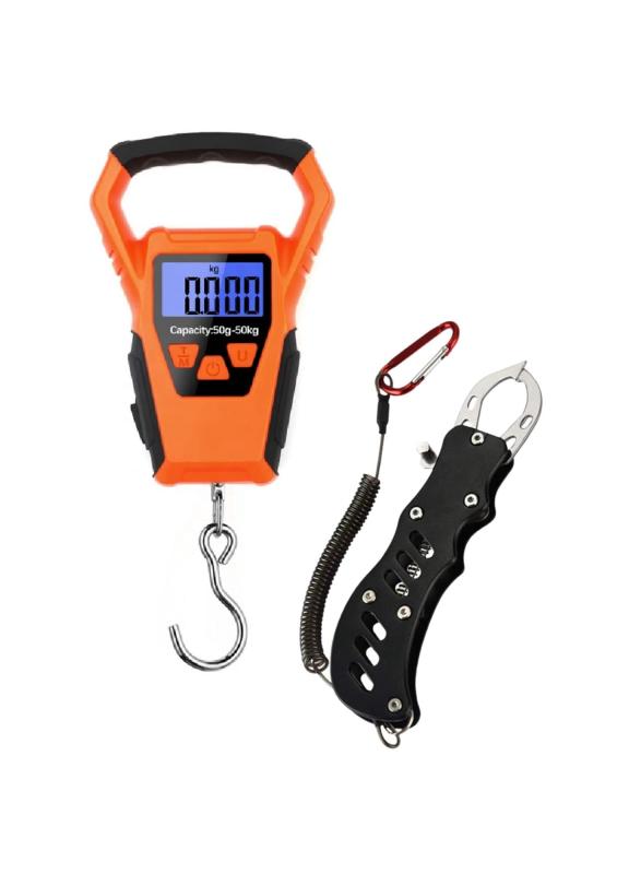 有道無類 フィッシングスケール 内蔵メジャー フィッシュグリップ付き デジタルスケール 釣りはかり 巻き尺付き バックライト 防水 IPX7 50kg ステンレス 紛失防止 スパイラルコード ドラグ