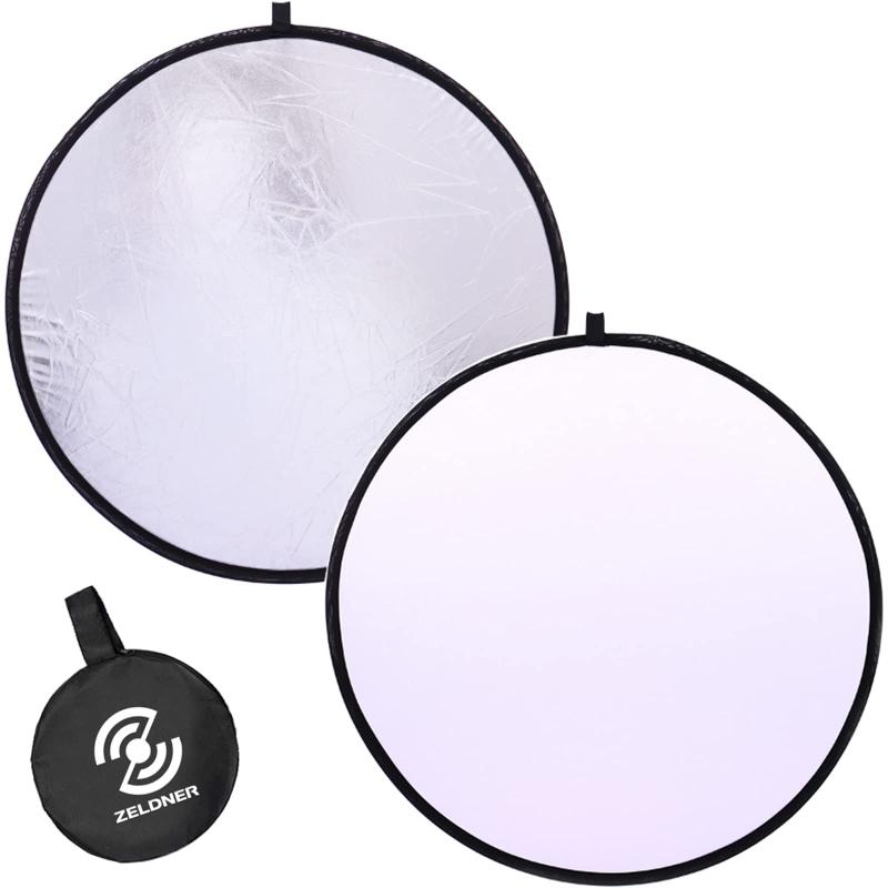 レフ板 60cm 折りたたみ 1枚2役 小型 撮影用 丸レフ板 銀＆白 収納ケース付き リバーシブル 撮影機材 丸レフ スタジオレフ板 スタジオ..