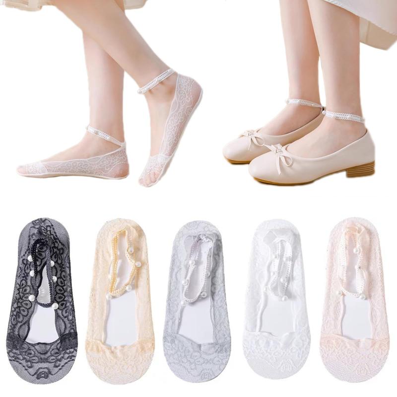 [YANHUILAY] レディース フットカバー【5足セット】 浅履き 脱げない 靴下 パンプス スニーカー 靴下 パール おしゃれ 通気性あり 吸汗 抗菌 防臭 通気性 履き心地が良い 爽やかな靴下