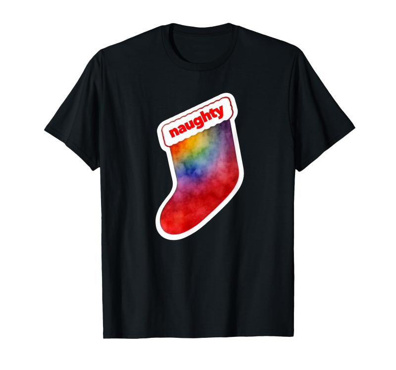 Funny NAUGHTY gay ストッキング レインボー LGBTQ+ ホリデー チア Tシャツ