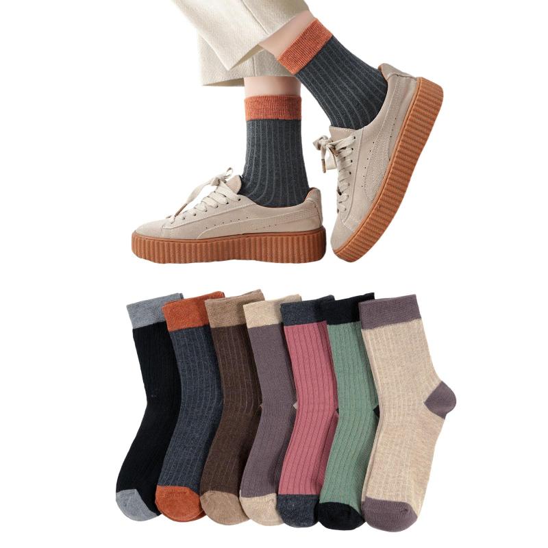 [DAMILY] 靴下 レディース 春夏秋冬 7足セット カラフルソックス 綿 くつした おしゃれ 女性用靴下 可愛い 脱げない カジュアル 保温靴下 スポーツソックス 婦人 クルーソックス 室内 22-25cm 通