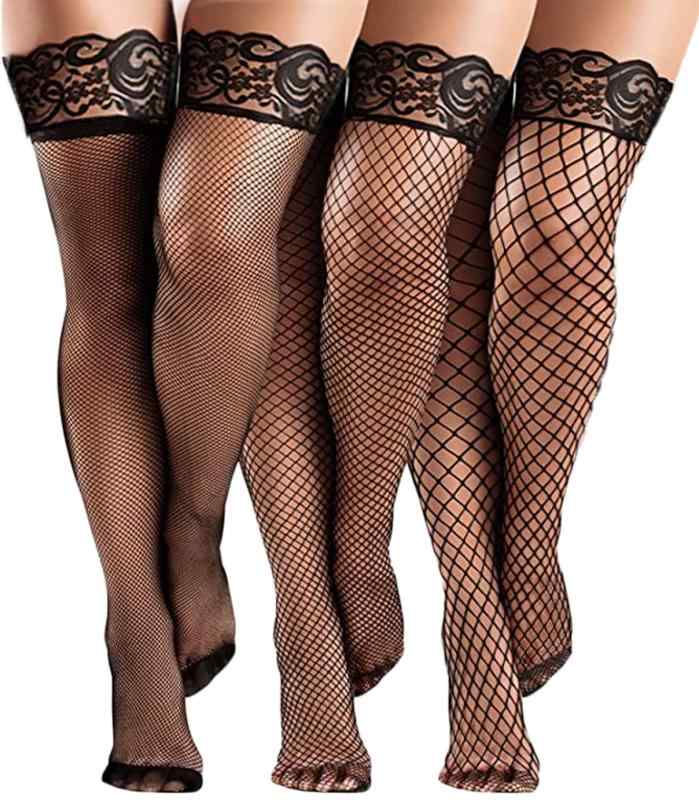[BAERU] ガーターストッキング 大きいサイズ 黒 網タイツ 1足入 フィッシュネット ゆったり 男女兼用　..