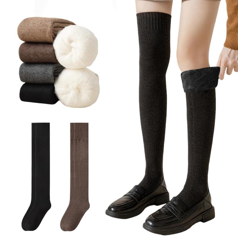 [雲見] ニーハイソックス 厚手 暖かい 裏起毛 レディース 防寒保温 2足組 着圧ソックス ハイソックス 足長効果 保温吸湿 足冷え対策 美脚効果 伸縮性 柔らかい 無地 長さ65cm 綿 おしゃれ 可愛
