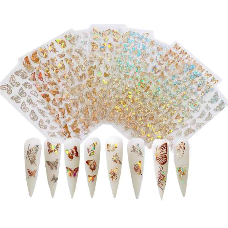 バタフライウィングネイルステッカーホログラフィック3D自己粘着リップデザインネイルアートフォイルトランスファーステッカーデカールデコレーションセット