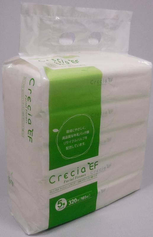 ティッシュペーパー 320枚(160組) 5箱 クレシアEFティッシュ レギュラー ポリパック (業務用)
