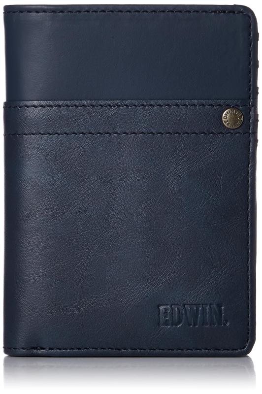 [エドウィン] 二つ折財布 0510633 エンボスロゴ リベット 深札入れ 合皮 再生革 紙幣収納 小銭収納 カード収納 箱付き