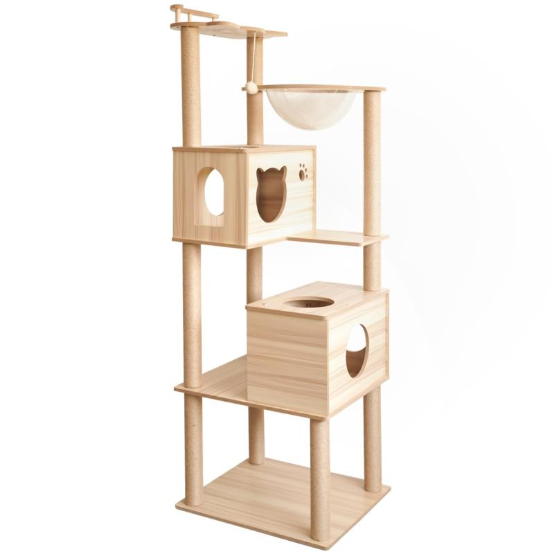 KUMMO キャットタワー 宇宙船 木製 スリム 猫タワー 大型猫用 多頭飼い 省スペース 据え置き 爪研ぎ 家..