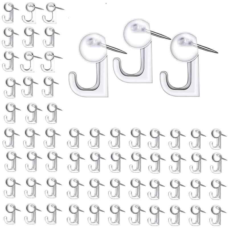 画鋲 フック おしゃれ ピンフック 目立たない 石膏ボード フック 跡が残らない 釘フック 壁 傷つけない 耐荷重約1kg 50個入りとうめいしょく 画びょう 太鼓鋲 留め具 装飾品釘 (透明)