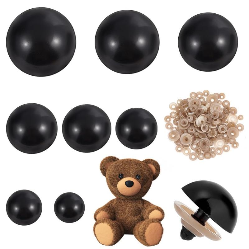 PH PandaHall 90ペア ぬいぐるみ目 人形の目 ドールアイ 8サイズ さし目 さし鼻 テディ目玉 ドールアイクラフト ドールメイキング DIY用 手芸 パーツ 材料 ハンドメイド 縫製 ワッシャー付き ブラ