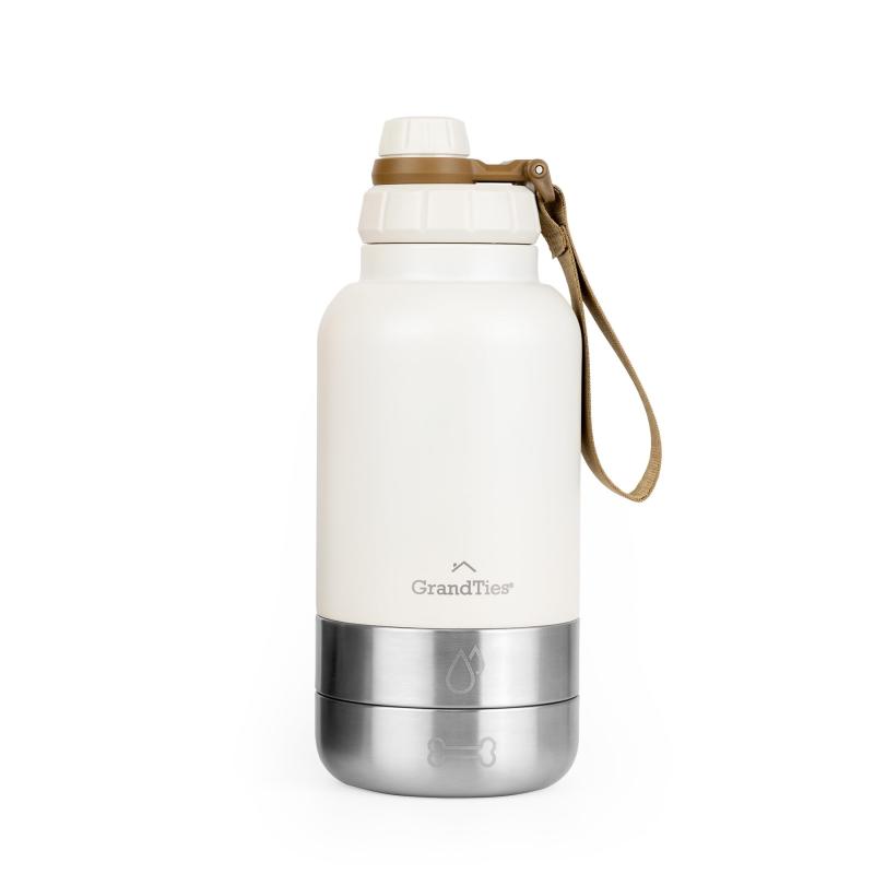 Insulated Bottle with Two Pet Bowls - 32oz/950mL (Ivory White)