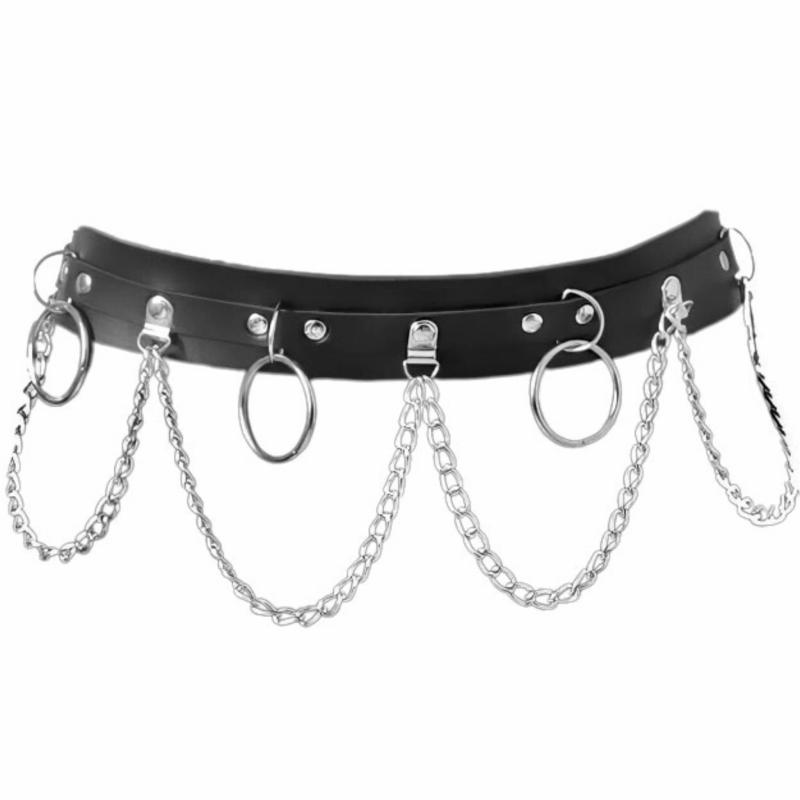 [P-Rize] ハーネスベルト 腰 ベルト 4連リング &amp; チェーン ステージ衣装 アイドル衣装 地雷系 パン..