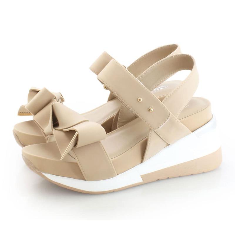 [ルームナイン] 厚底 ウェッジソール リボン スポーツサンダル レディース ストラップ 歩きやすい (kk-1084)