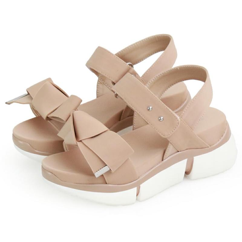 [ルームナイン] 厚底 リボン ストラップ スポーツサンダル レディース 歩きやすい 可愛い スポーティ (18014)