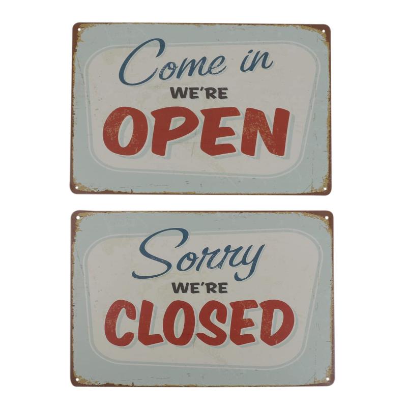 ヒロワールドトレード ブリキ看板 OPEN CLOSE 2枚セット 開店 閉店 看板 ボード 営業中 レトロ カフェ